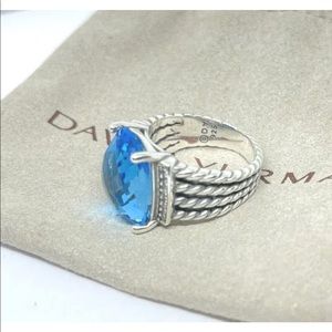 David Yurman Blue topaz 12x16 Wheaton ring size 8 with pouch